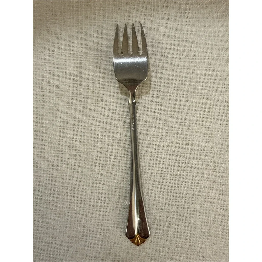 Oneida Golden Juilliard Cube Heirloom Stainless Flatware Gold Tip Salad Fork